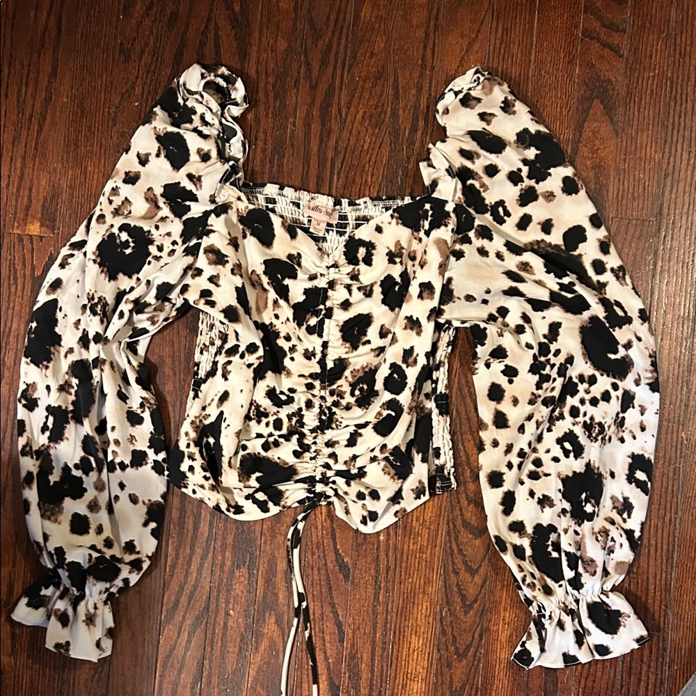 Willow & Root Cow PrintBlouse Sz M